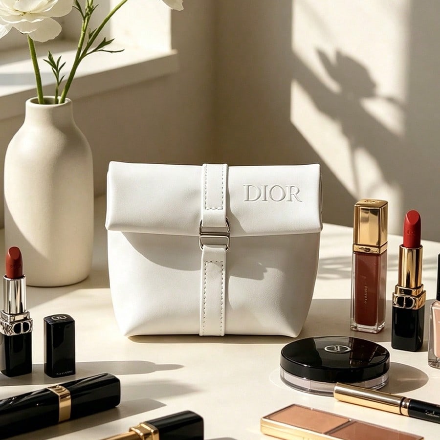 Luxury Skincare Samples - حقيبة ديور البيضاء لمستحضرات التجميل، حقيبة