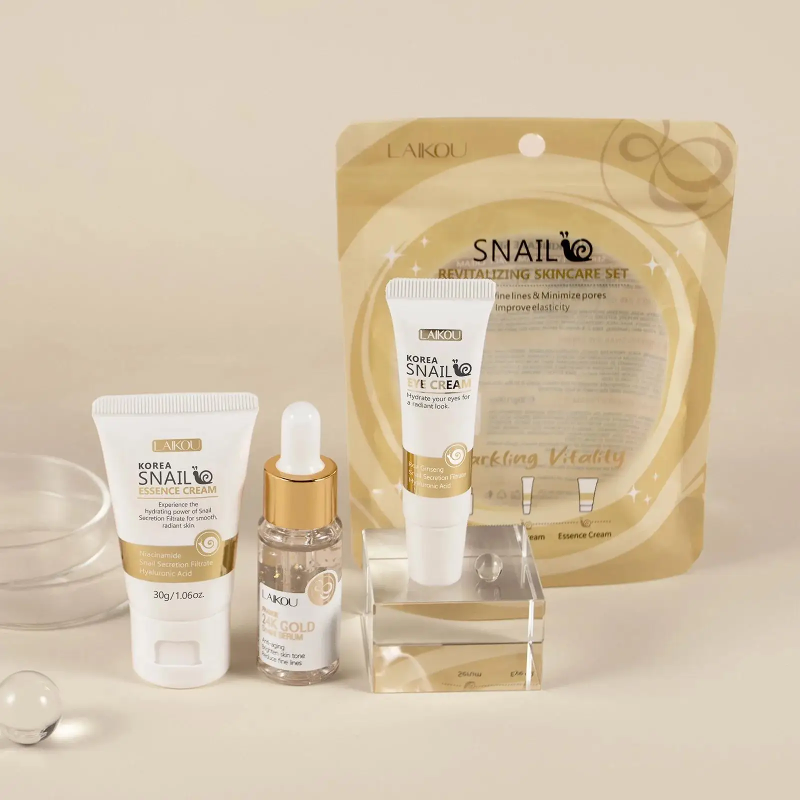 Luxury Skincare Sets - 24K الذهب الحلزون إصلاح مصل كريم