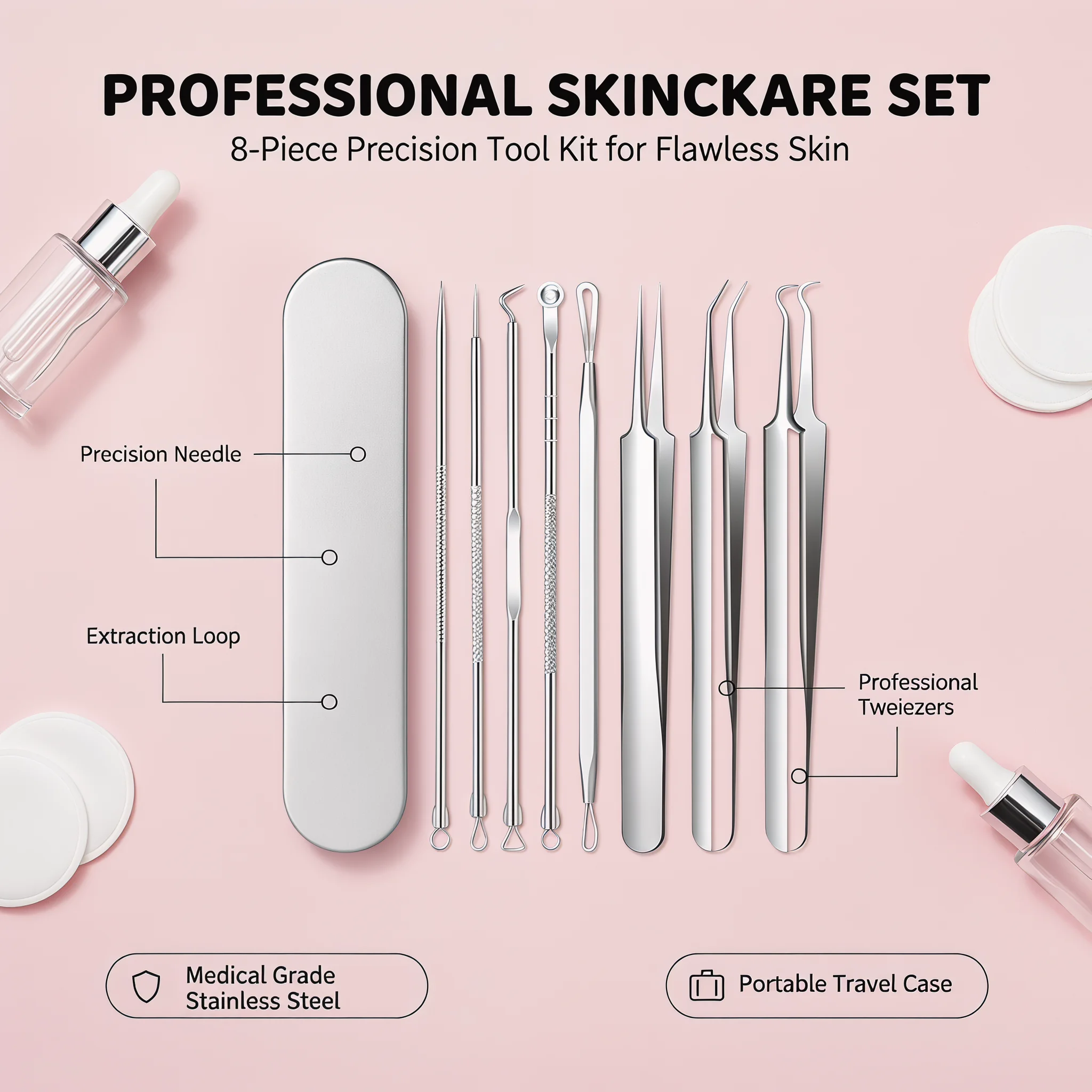 طقم 8 قطع من إبر وملاقط إزالة  - مراجعة Luxury Skincare Acne وسعره